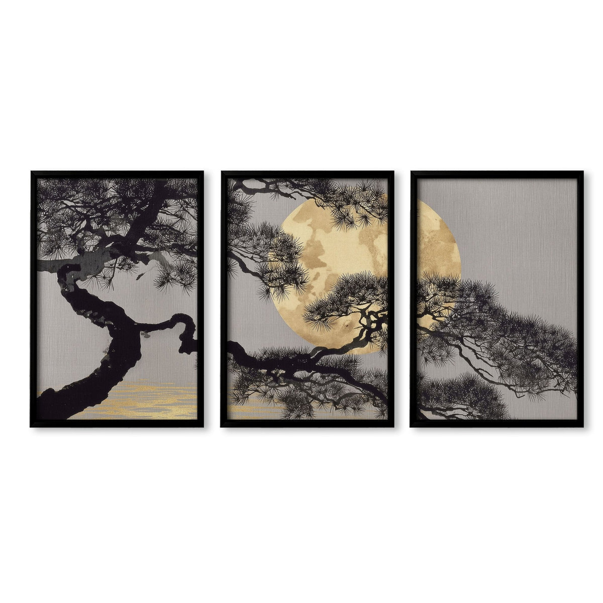 Posters of Japan Japanese Pine Tree & Moon Wall Art Prints | Set of 3