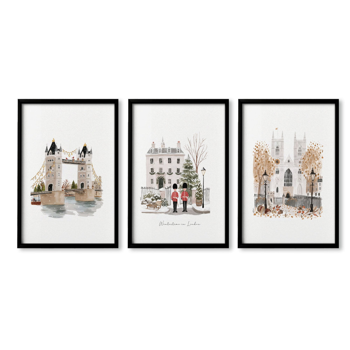 Picture for a Kitchen London Bridge Travel Wall Art Prints | "Wintertime in London" | Set of 3