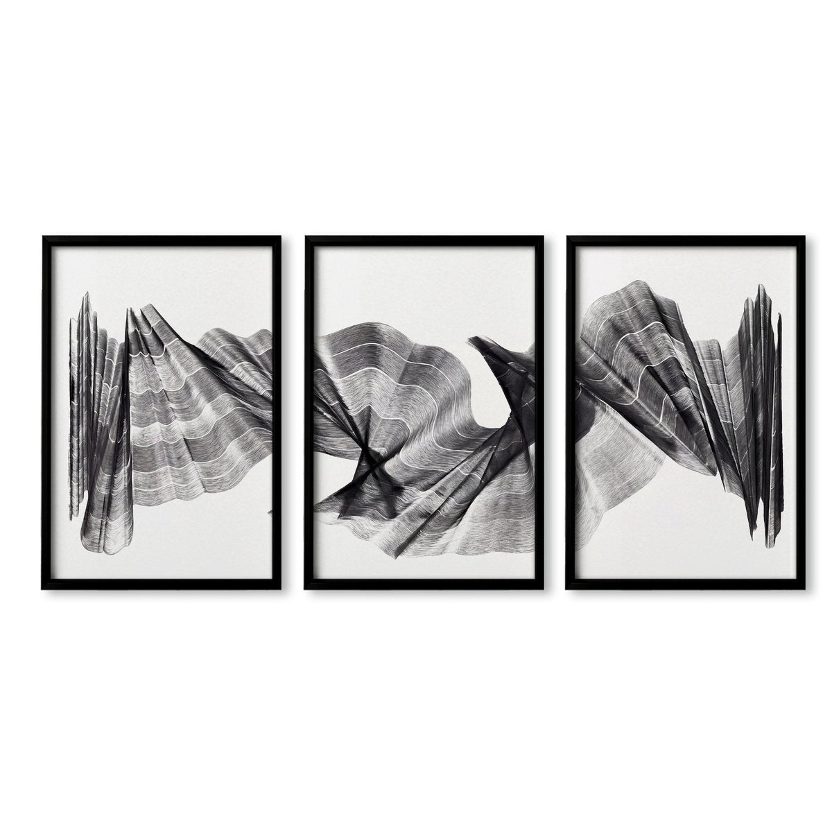 Abstract Art Painting Charcoal Flowing Forms Wall Art Prints | Set of 3