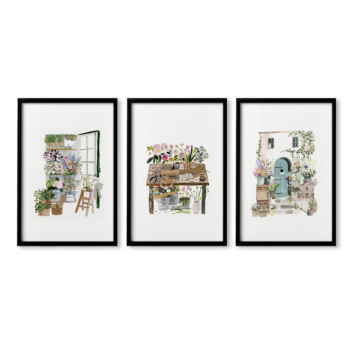 Pictures Flowers Cottage Flower Shop Wall Art Prints | Set of 3