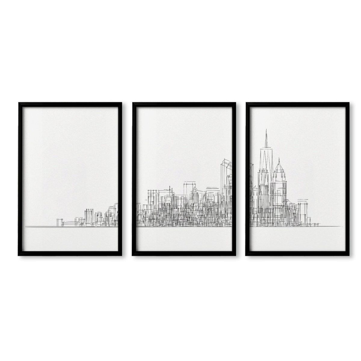 Posters Black and White New York Skyline Line Art Skyscraper Prints | Set of 3