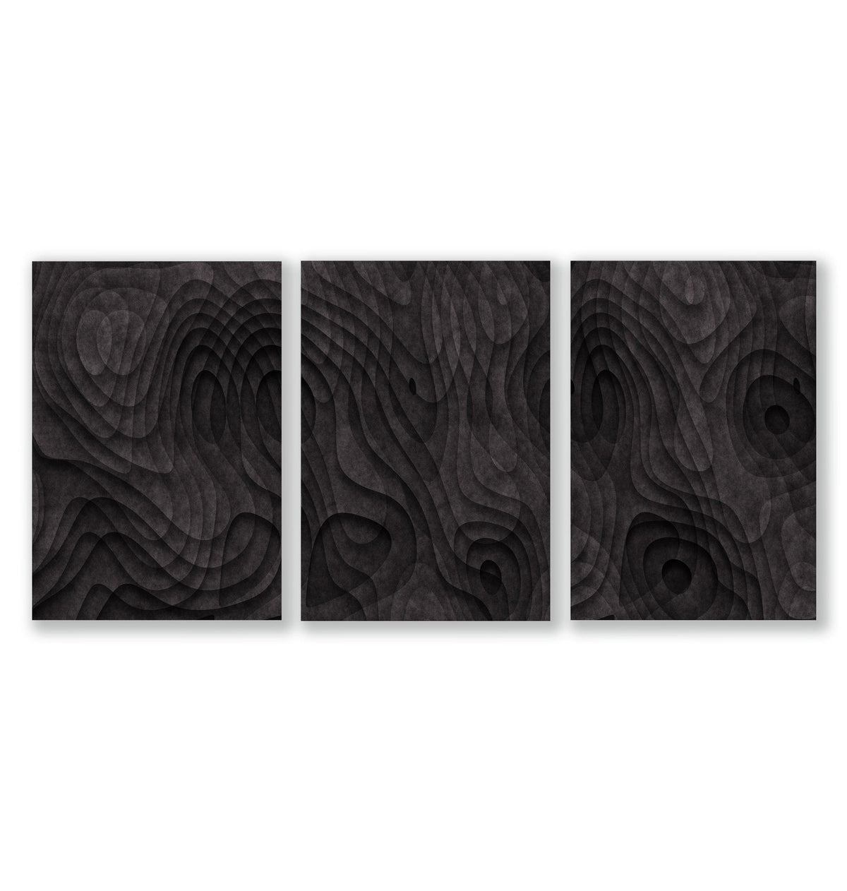 Abstract Wall Art Paintings Dark Charcoal Topographic Wave Texture | Set of 3