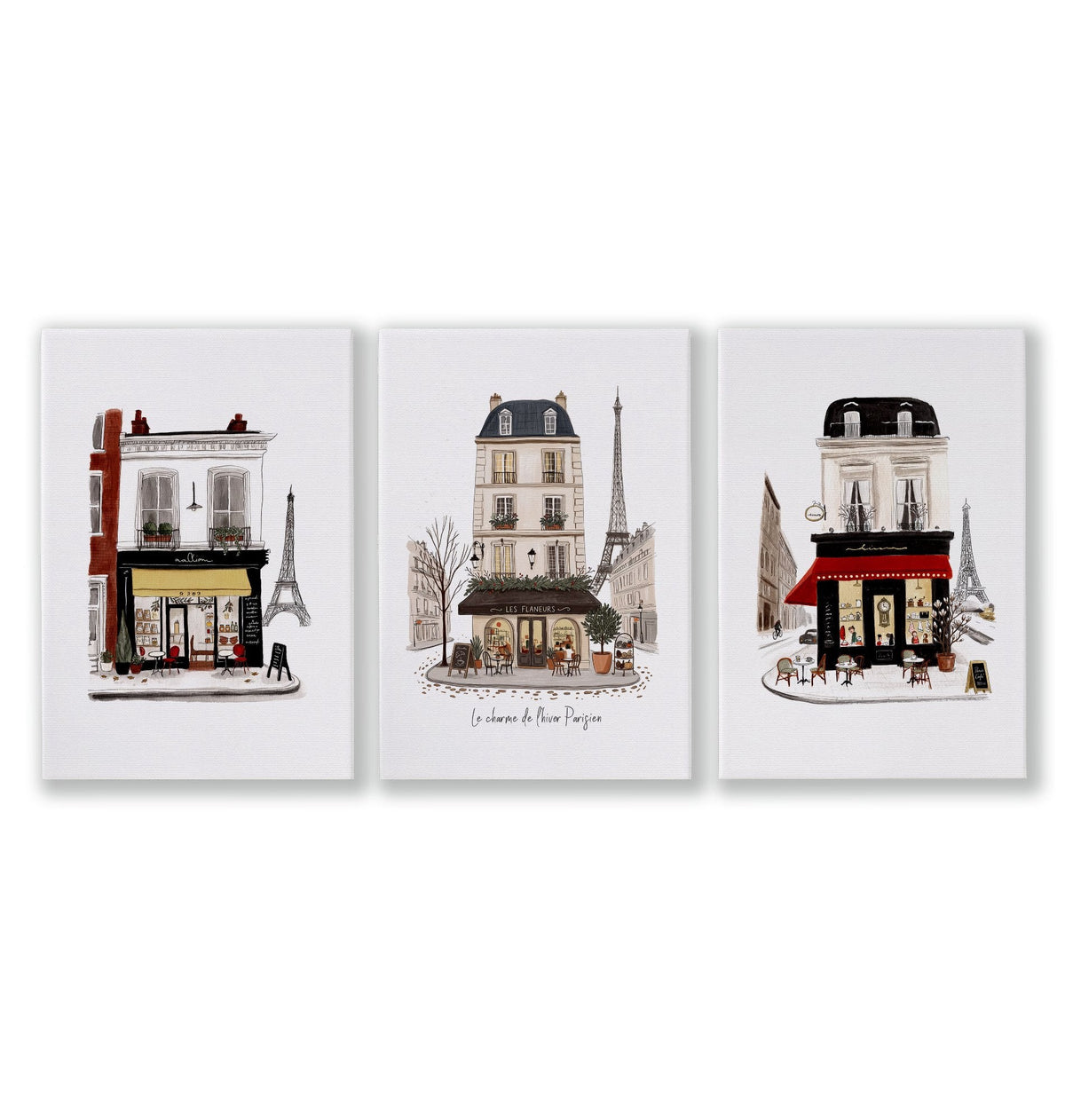 Wall Art Unique Paris Street Scene Prints | "Le Charme de l'Hiver Parisien" | Set of 3