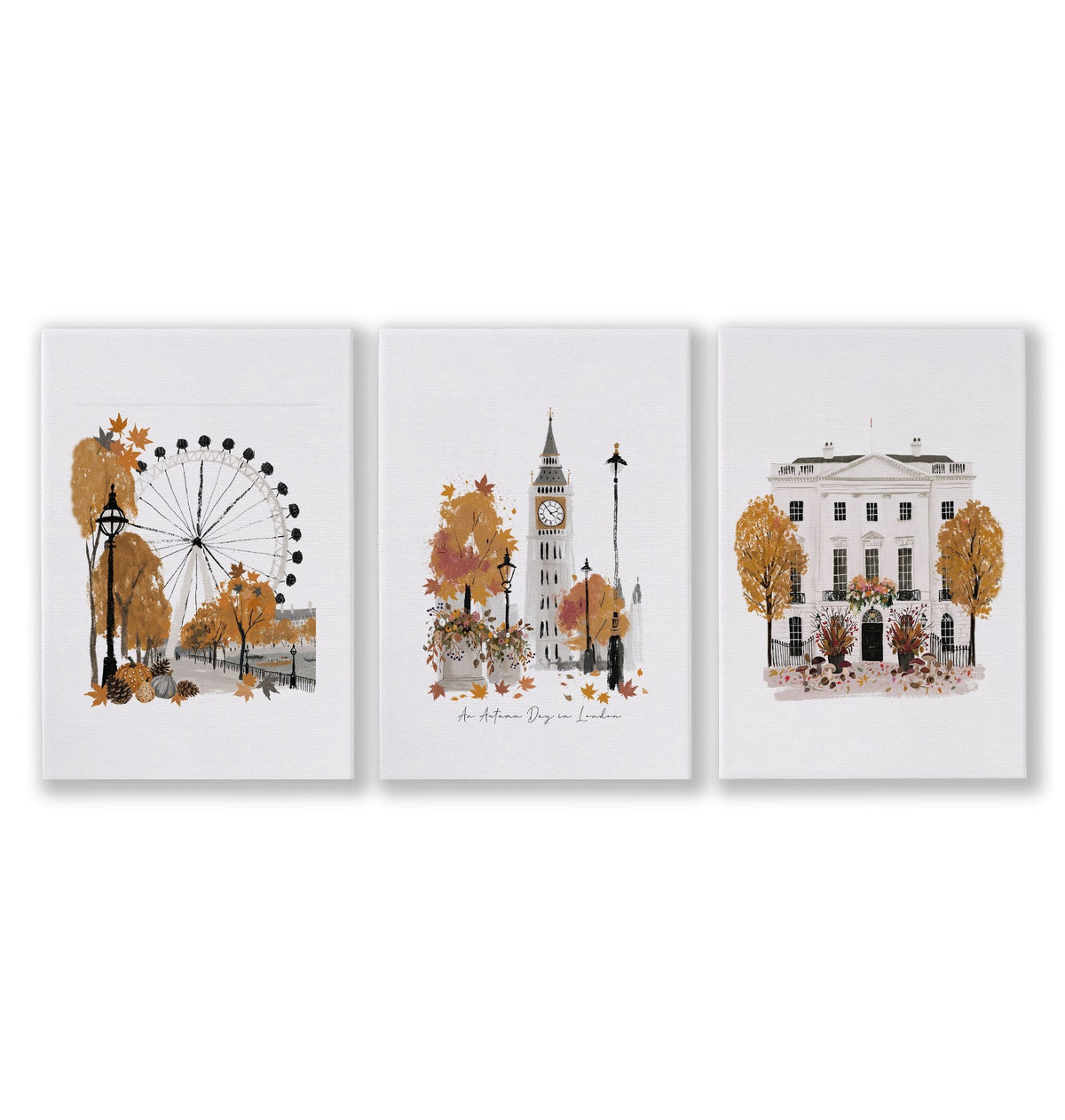 Work Office Wall Decor "An Autumn Day in London" Travel Art Prints | Set of 3