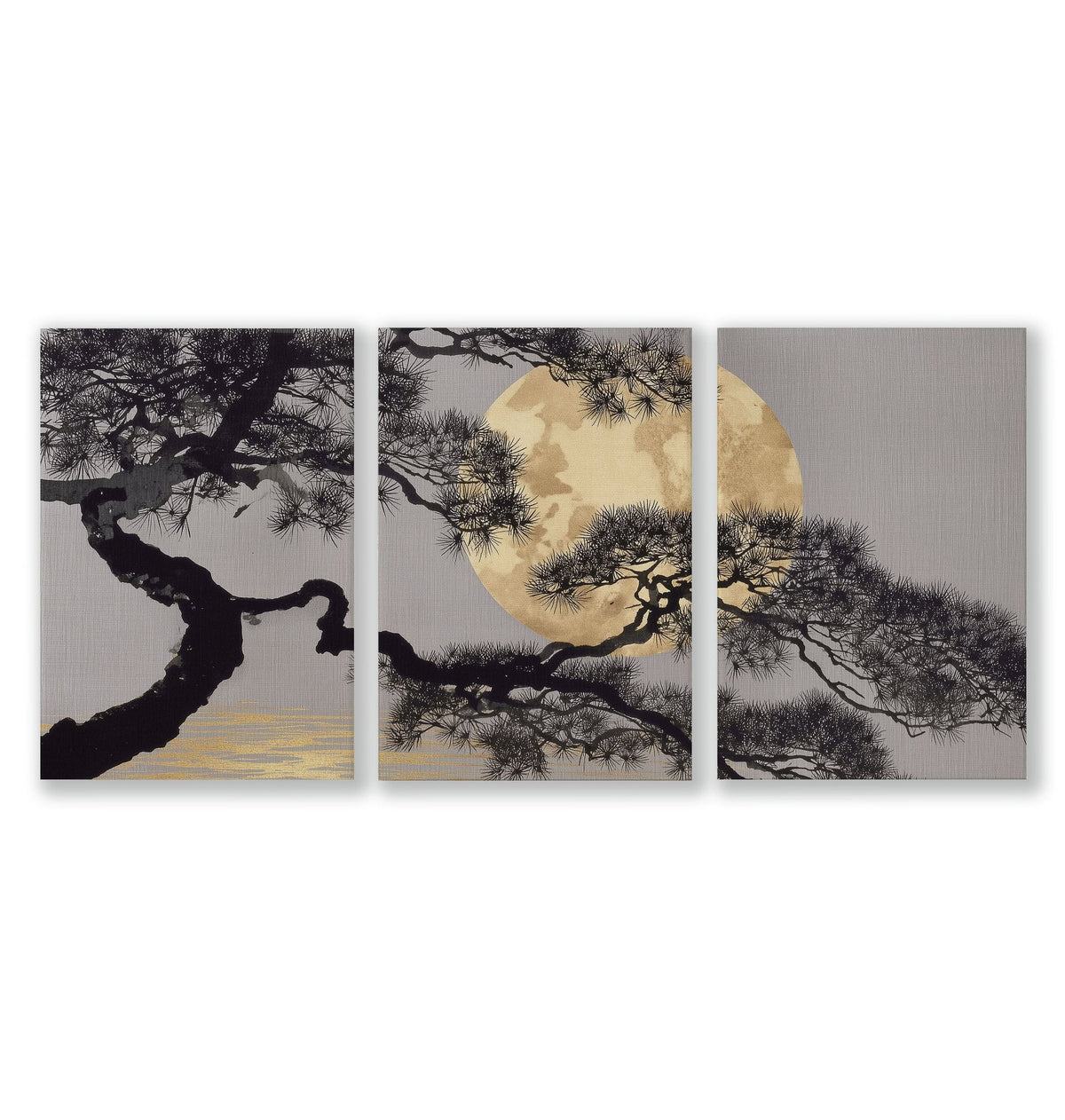 Posters of Japan Japanese Pine Tree & Moon Wall Art Prints | Set of 3
