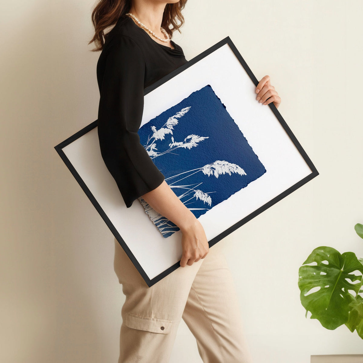 Hallway Wall Art Indigo Cyanotype Botanical Prints | Set of 3