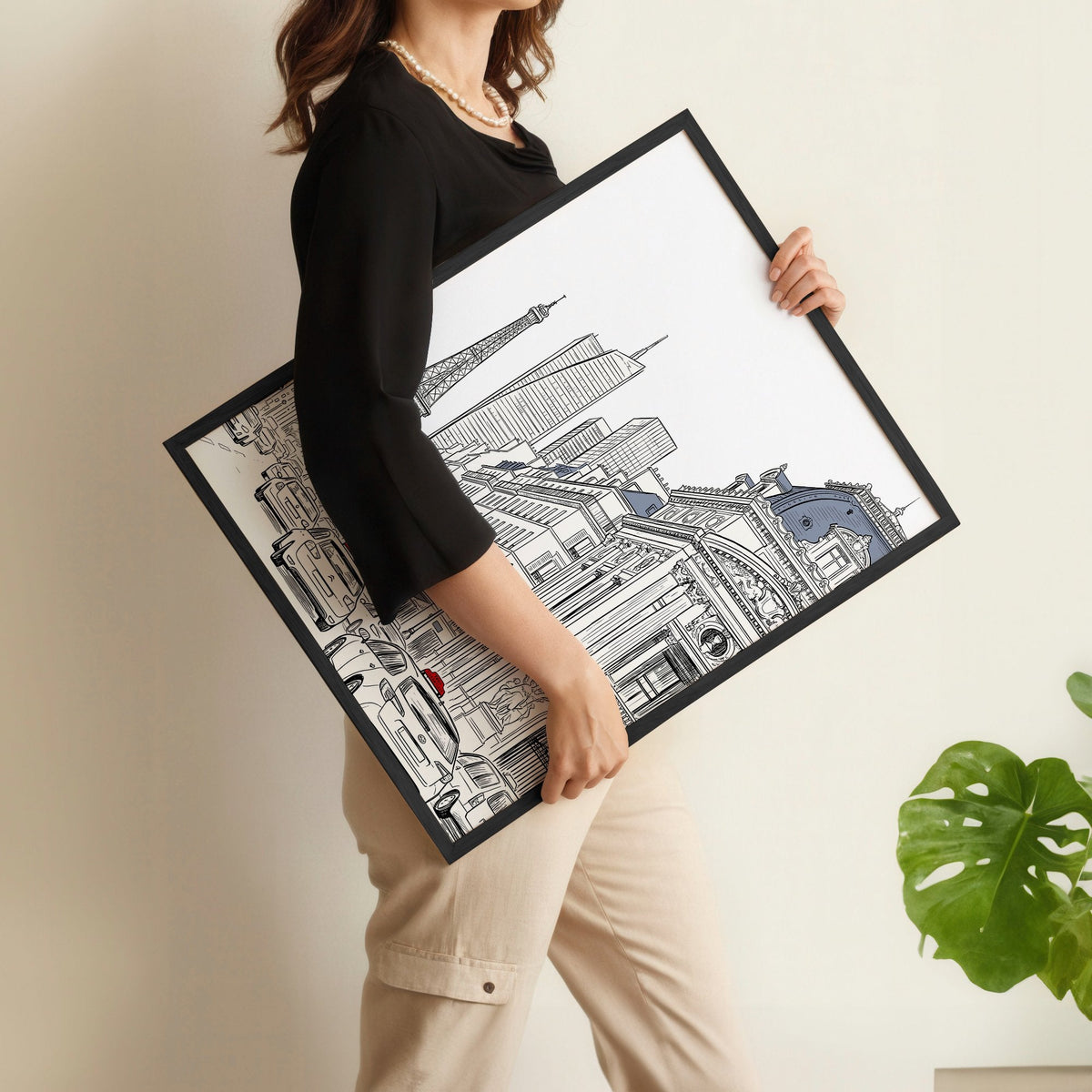 Paris Posters Black & White Street Scene with Eiffel Tower | Set of 2