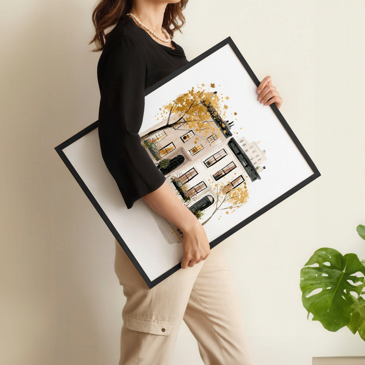 Framed New York Wall Art "Autumn in New York" Ochre Watercolour Travel Prints | Set of 3