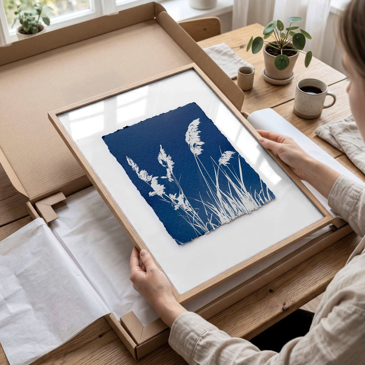 Hallway Wall Art Indigo Cyanotype Botanical Prints | Set of 3