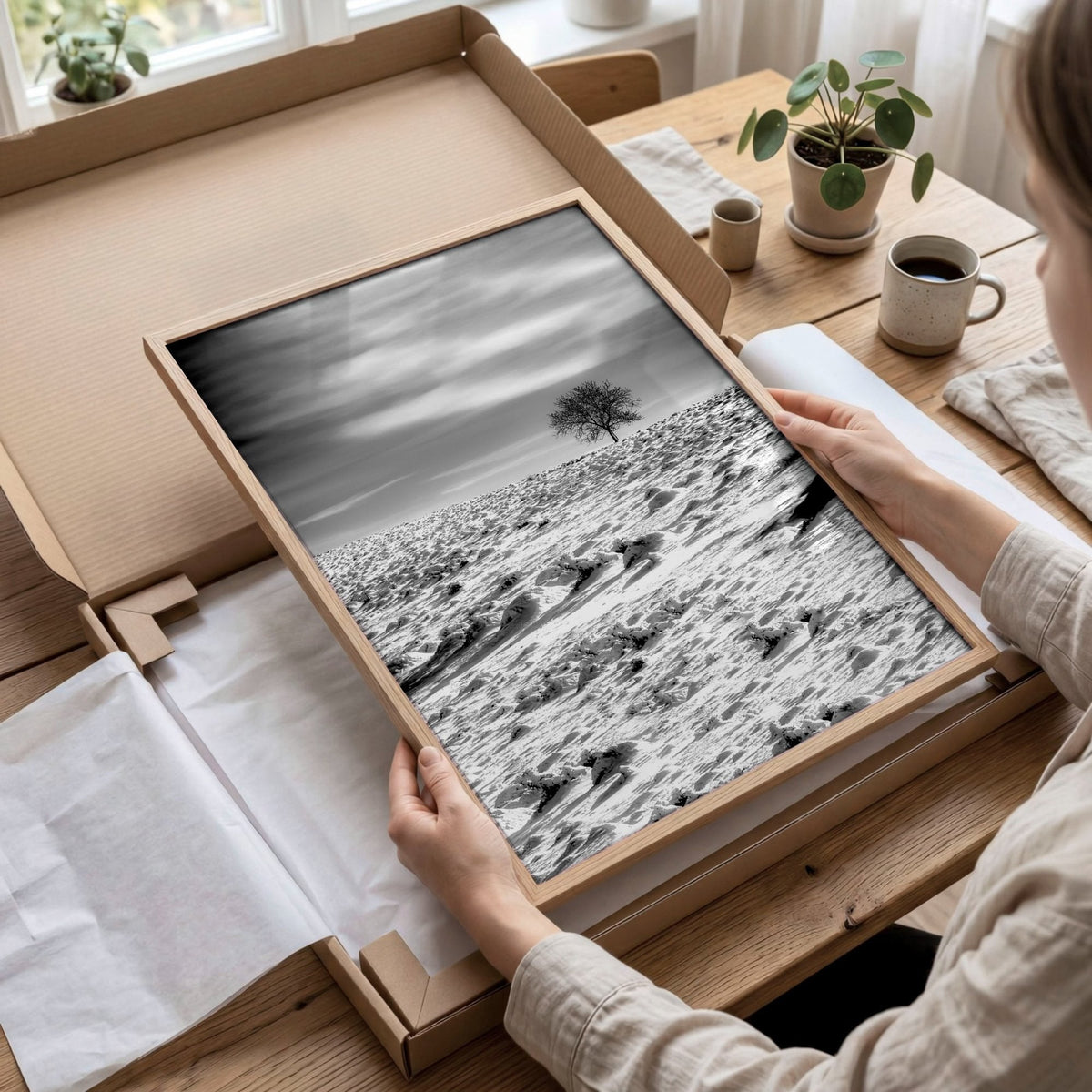 Wall Art for Grey Walls Living Room | Black & White Forest & Winter Landscape Photography Set of 3