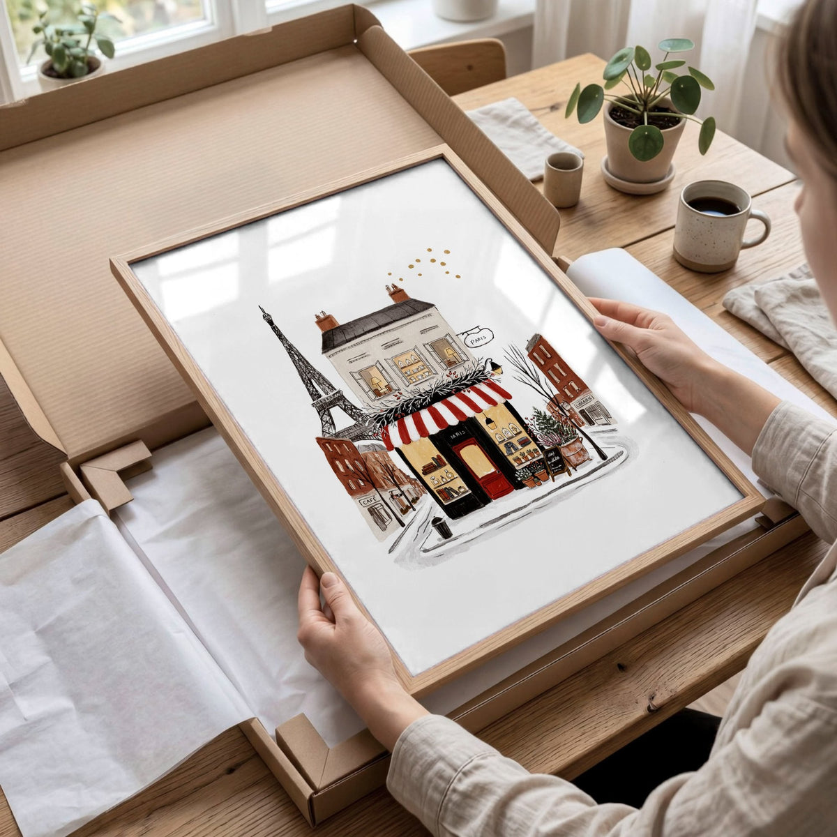 Large Framed Wall Pictures for Living Room Paris Boutique Street Scenes "Paris, pour toujours" | Set of 3