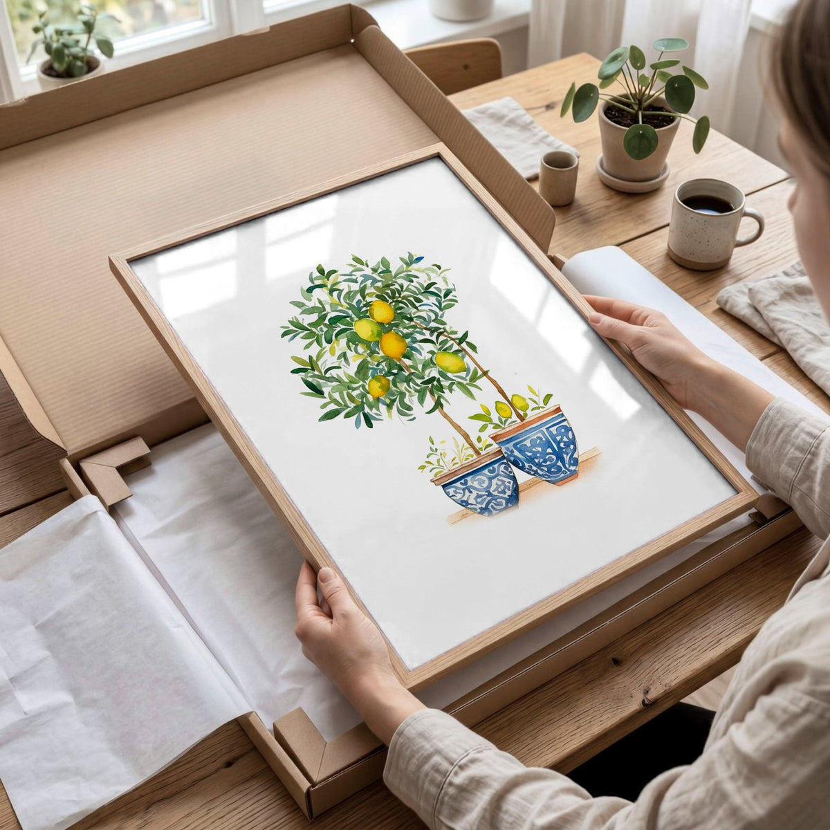 Green Wall Prints French Country Lemon Tree Watercolour Art | Set of 3
