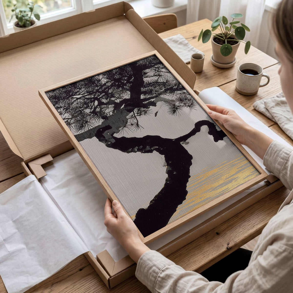Posters of Japan Japanese Pine Tree & Moon Wall Art Prints | Set of 3