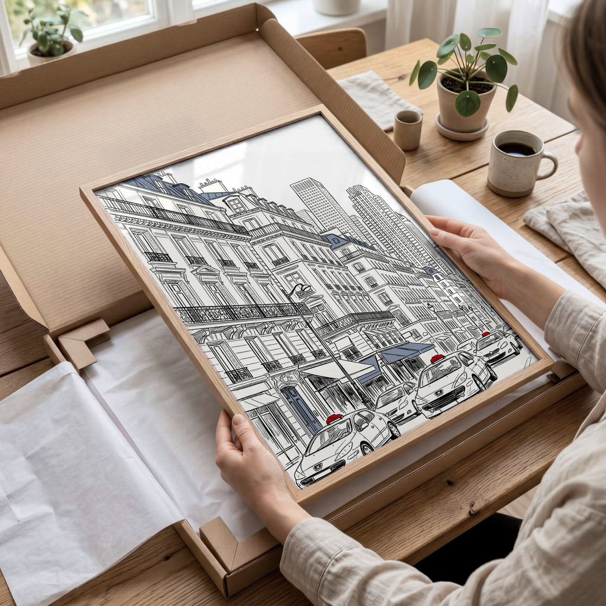 Paris Posters Black & White Street Scene with Eiffel Tower | Set of 2