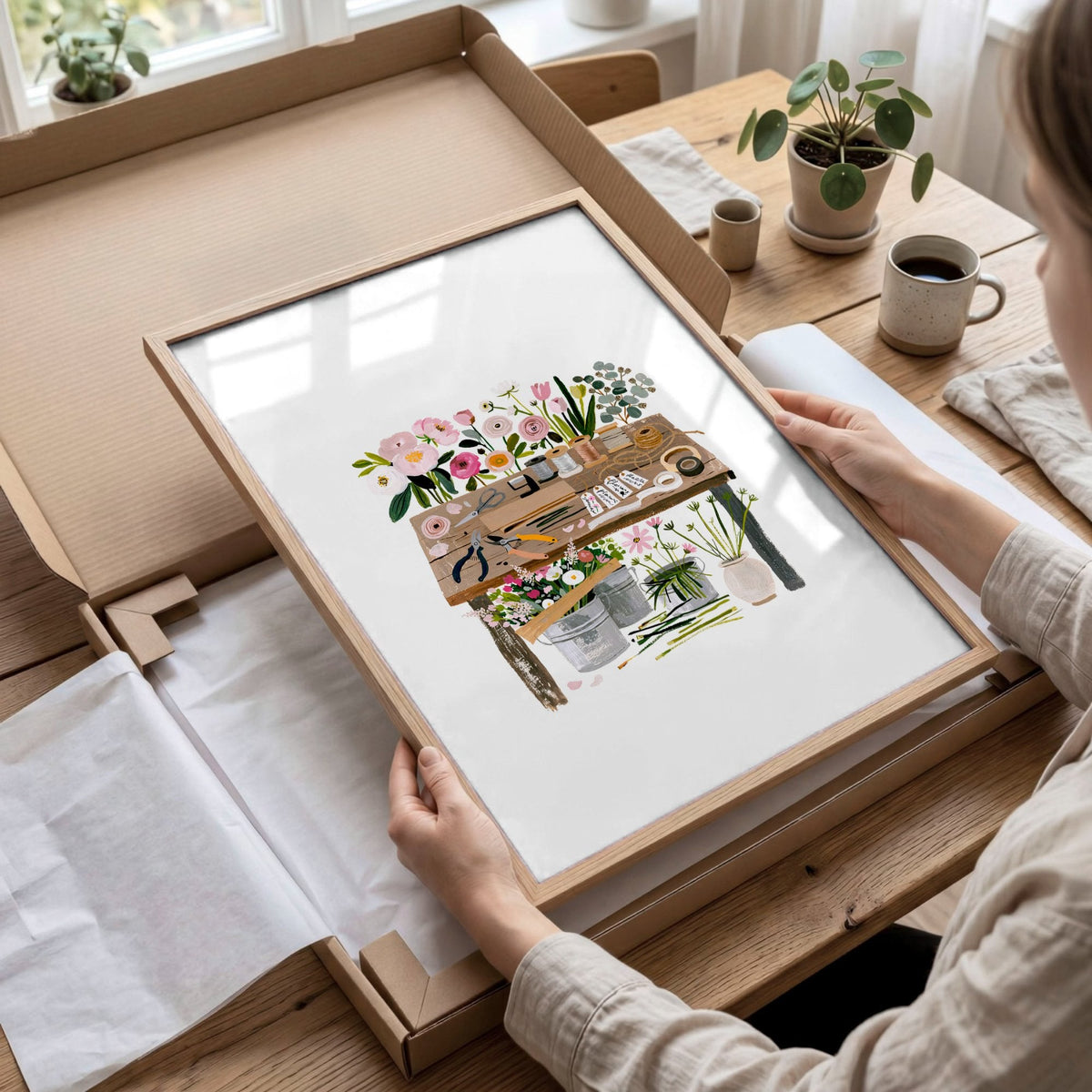 Green Wall Canvas Art Cottage Flower Shop Illustration Prints | Set of 3