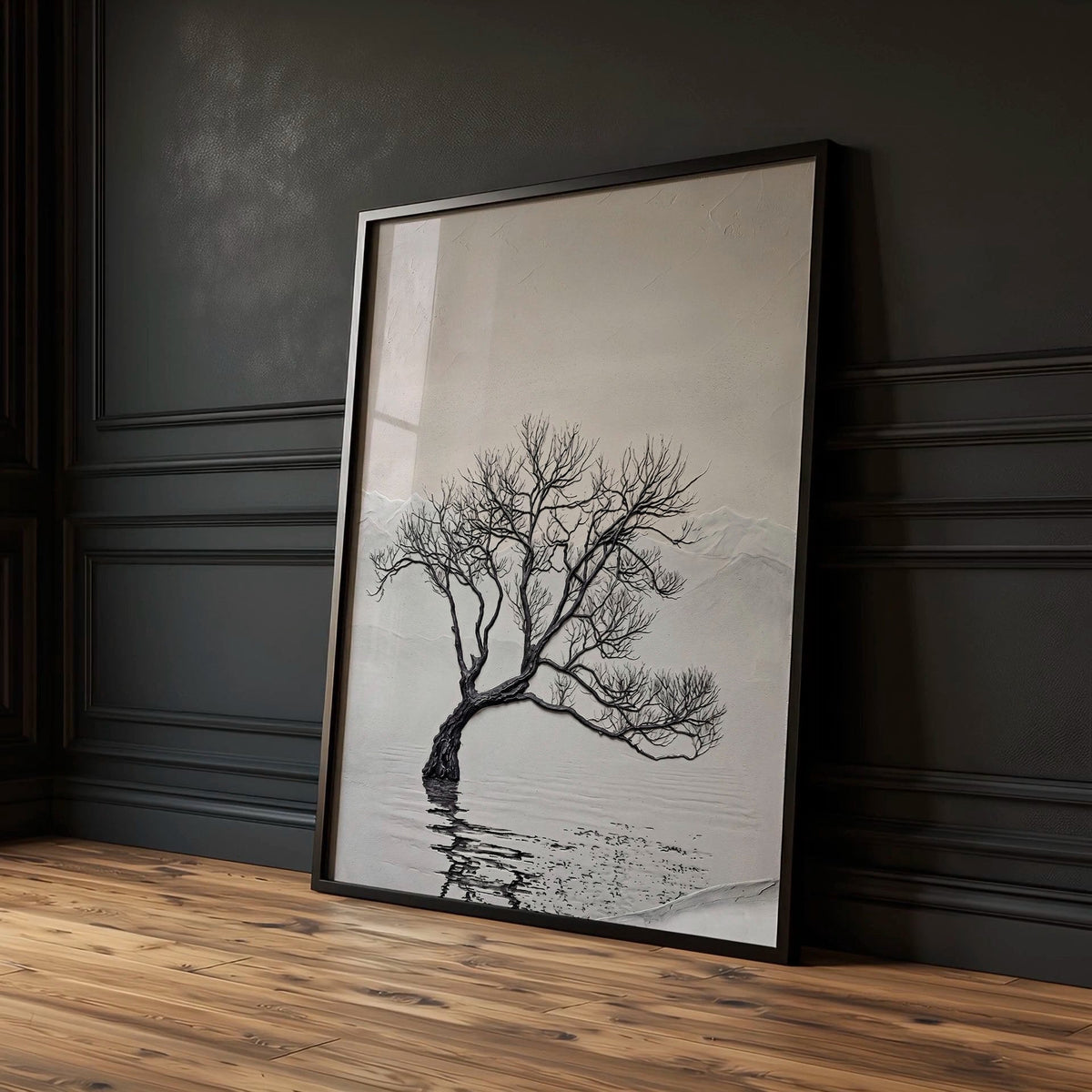 Scandinavian Art Prints Nordic Landscape Trees & Moon Neutral Beige Black | Set of 3