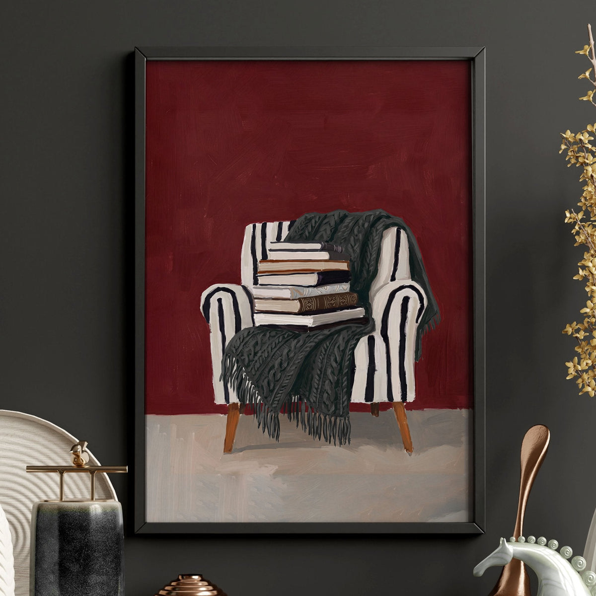 Lounge Room Wall Decor Bohemian Book Lover Burgundy Art Prints | Set of 3