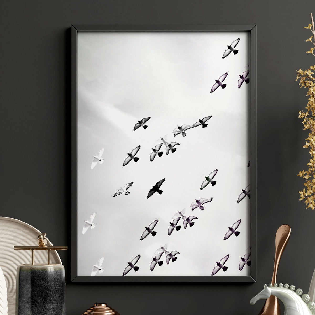 Wildlife Art Prints Black & White Safari — Elephants, Birds & Zebra | Set of 3