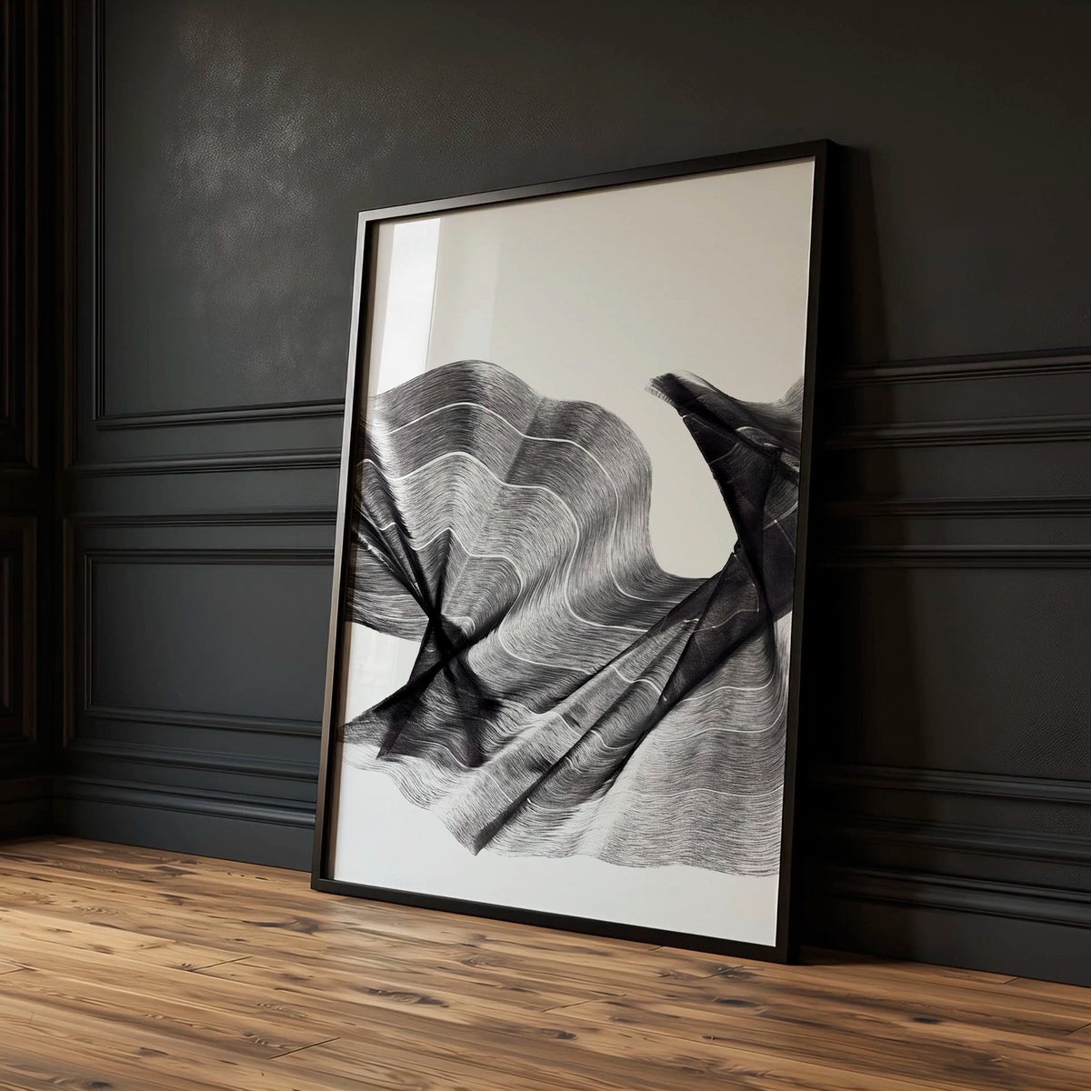 Abstract Art Prints Charcoal Flowing Waves Minimalist Line Art | Set of 3