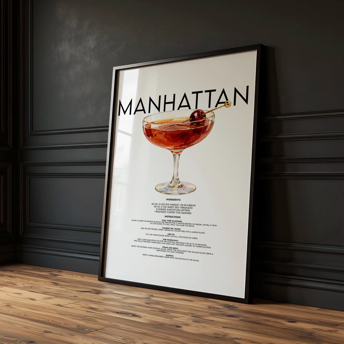 Cocktail Bar Wall Art "Manhattan, Cuba Libre & Negroni" Recipe Prints | Set of 3