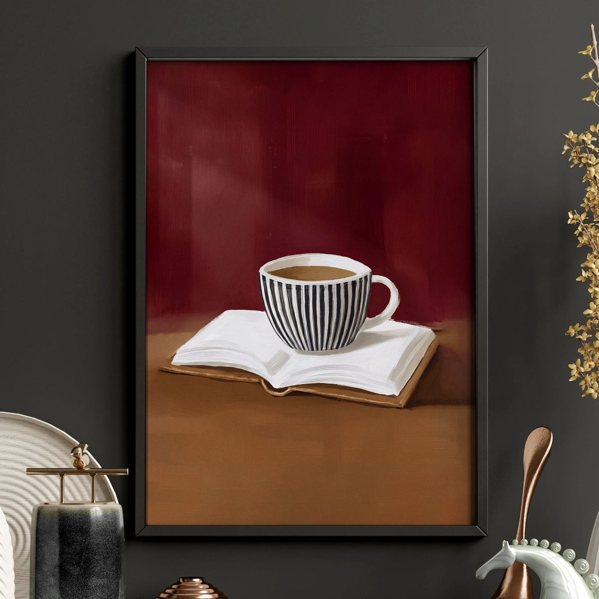 Lounge Room Wall Decor Bohemian Book Lover Burgundy Art Prints | Set of 3
