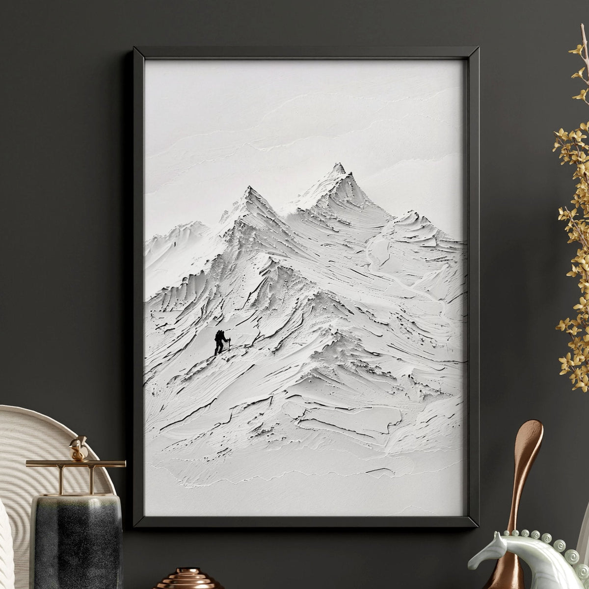White Wall Art Scandi Mountain Climbers Landscape Art Prints | Set of 3