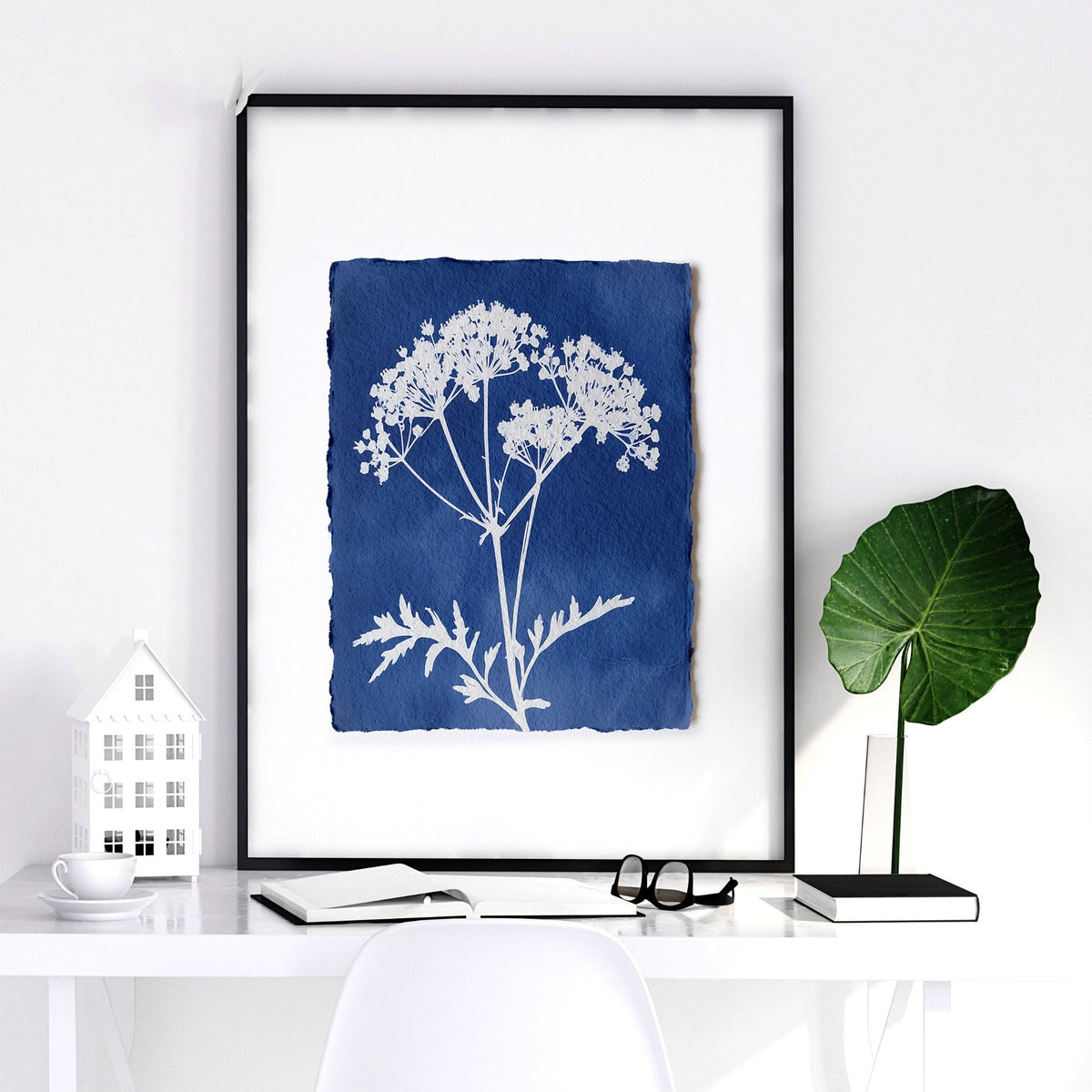 Wall Paintings for Kitchen Indigo Cyanotype Botanical Nature Prints | Set of 3