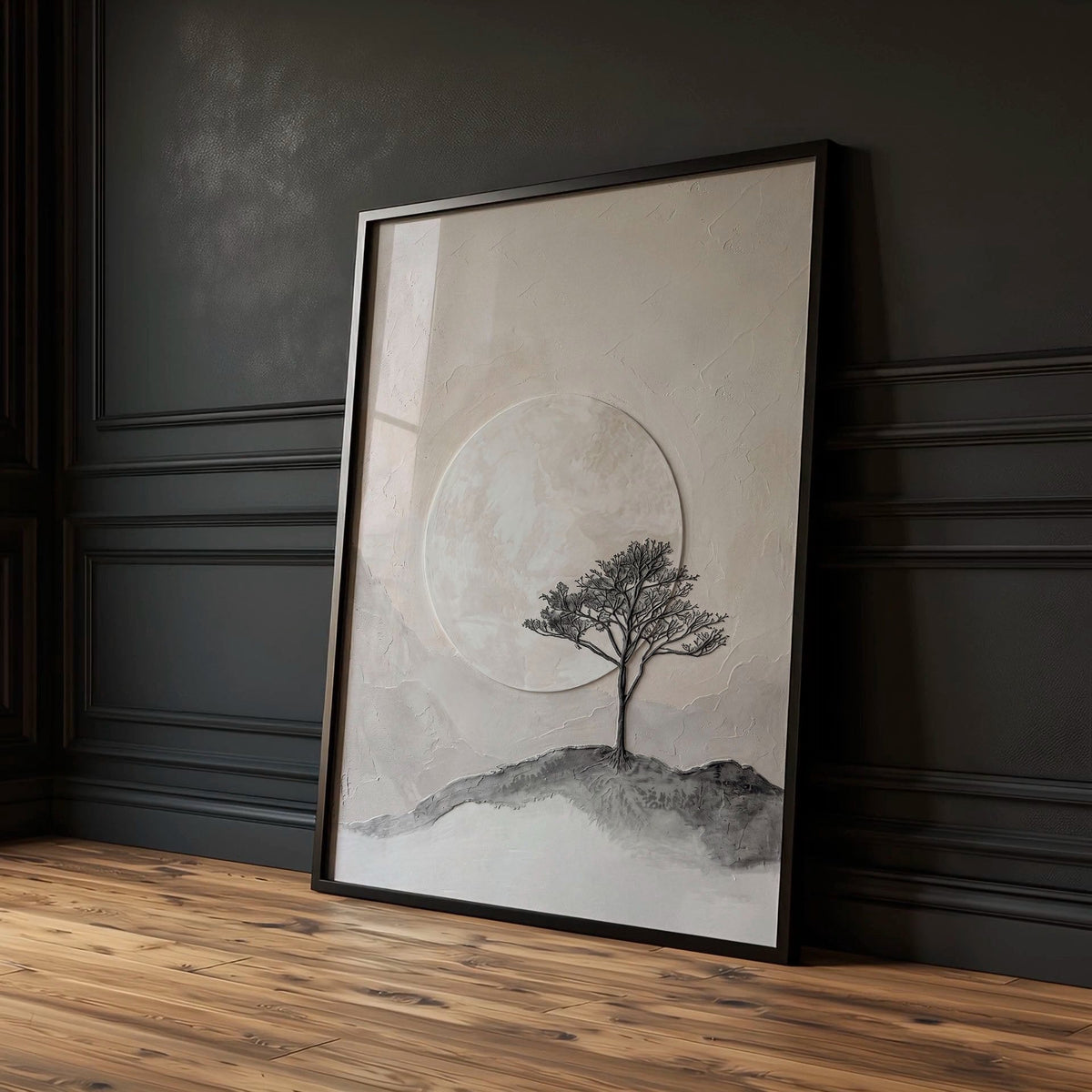 Scandinavian Art Prints Nordic Landscape Trees & Moon Neutral Beige Black | Set of 3
