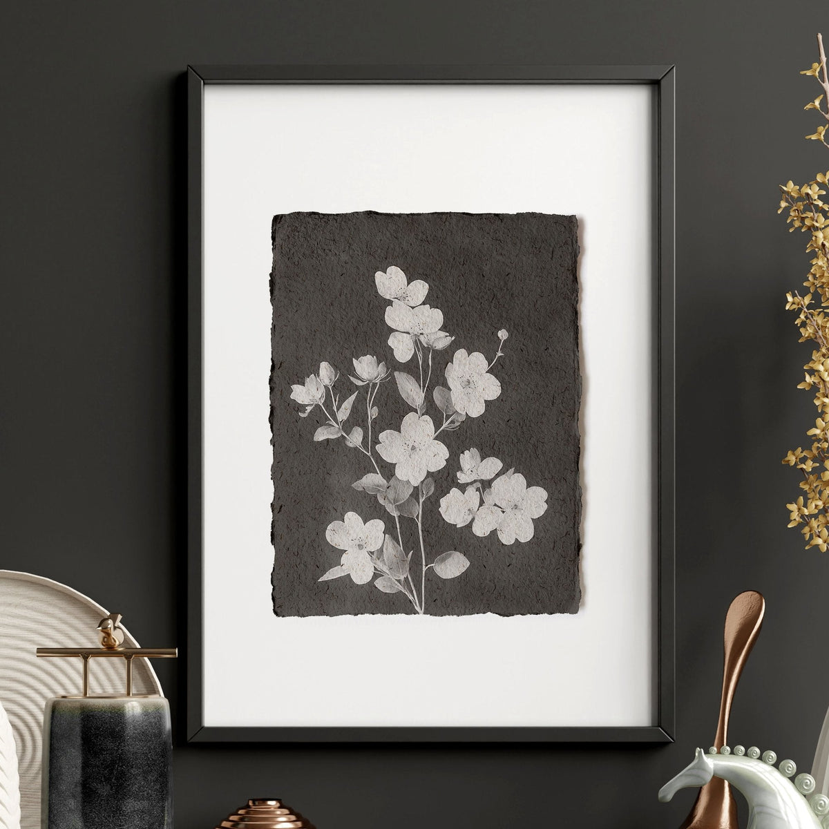 Big Wall Art for Living Room French Country Botanical Dark Floral White Wildflowers | Set of 3