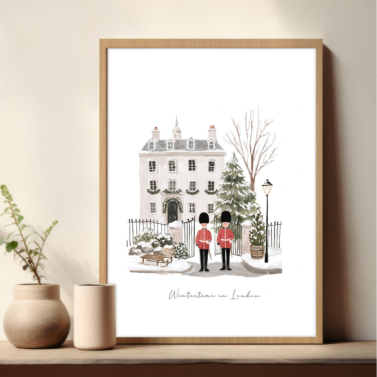 Art For Dining Room Wall London Travel Wall Art Prints | "Wintertime In London" Beige & Ochre Set of 3