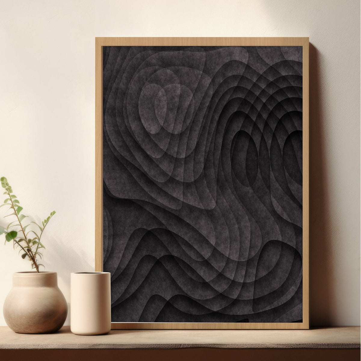 Abstract Wall Art Paintings Dark Charcoal Topographic Wave Texture | Set of 3
