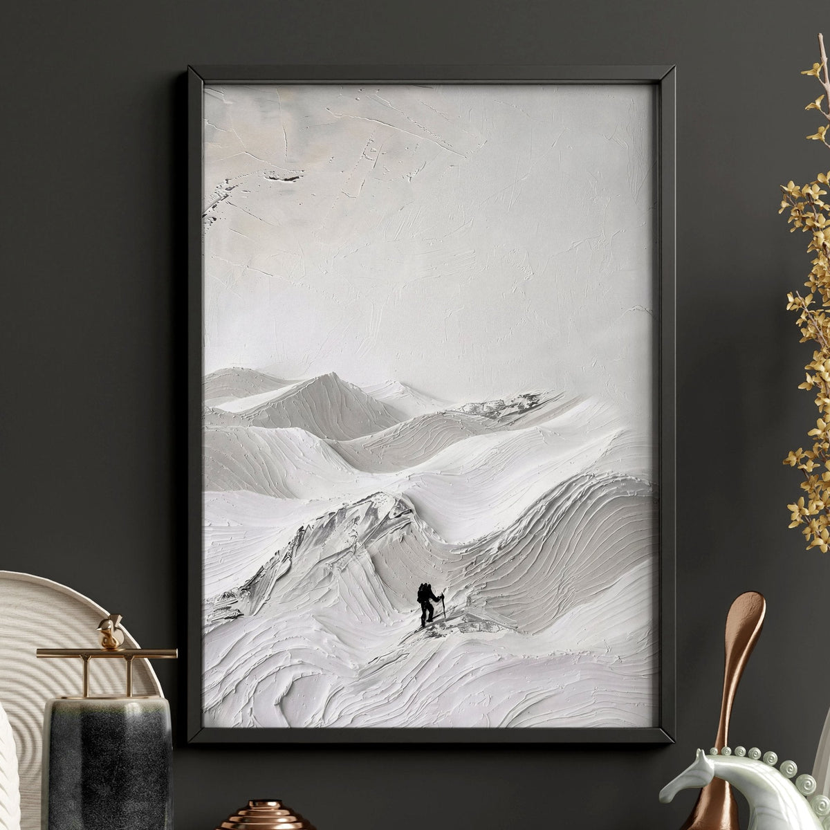 White Wall Art Scandi Mountain Climbers Landscape Art Prints | Set of 3