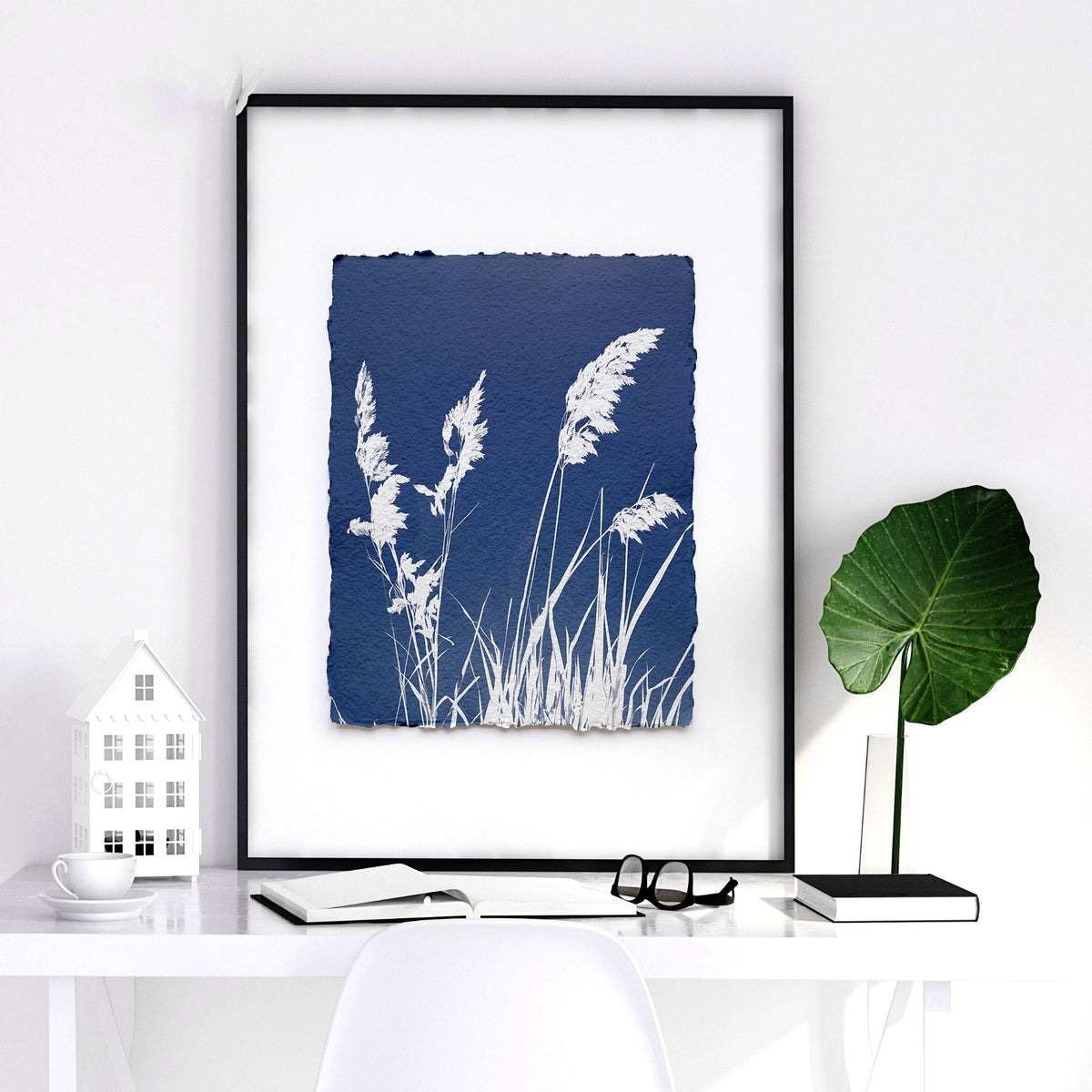 Wall Paintings for Kitchen Indigo Cyanotype Botanical Nature Prints | Set of 3