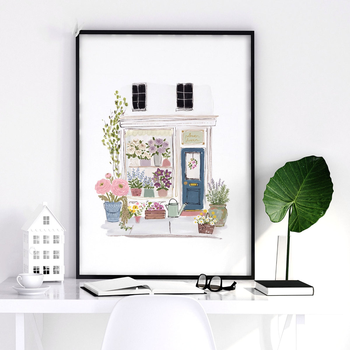 Wall Prints Blue Flower Shop Country Cottage Watercolour Art | Set of 3
