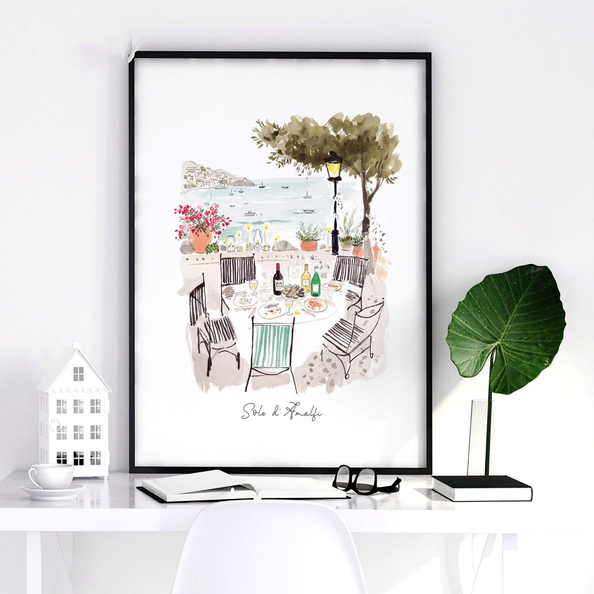Wall Art for a Dining Room | Mediterranean Coastal Watercolour "Solo di Amalfi" | Set of 3