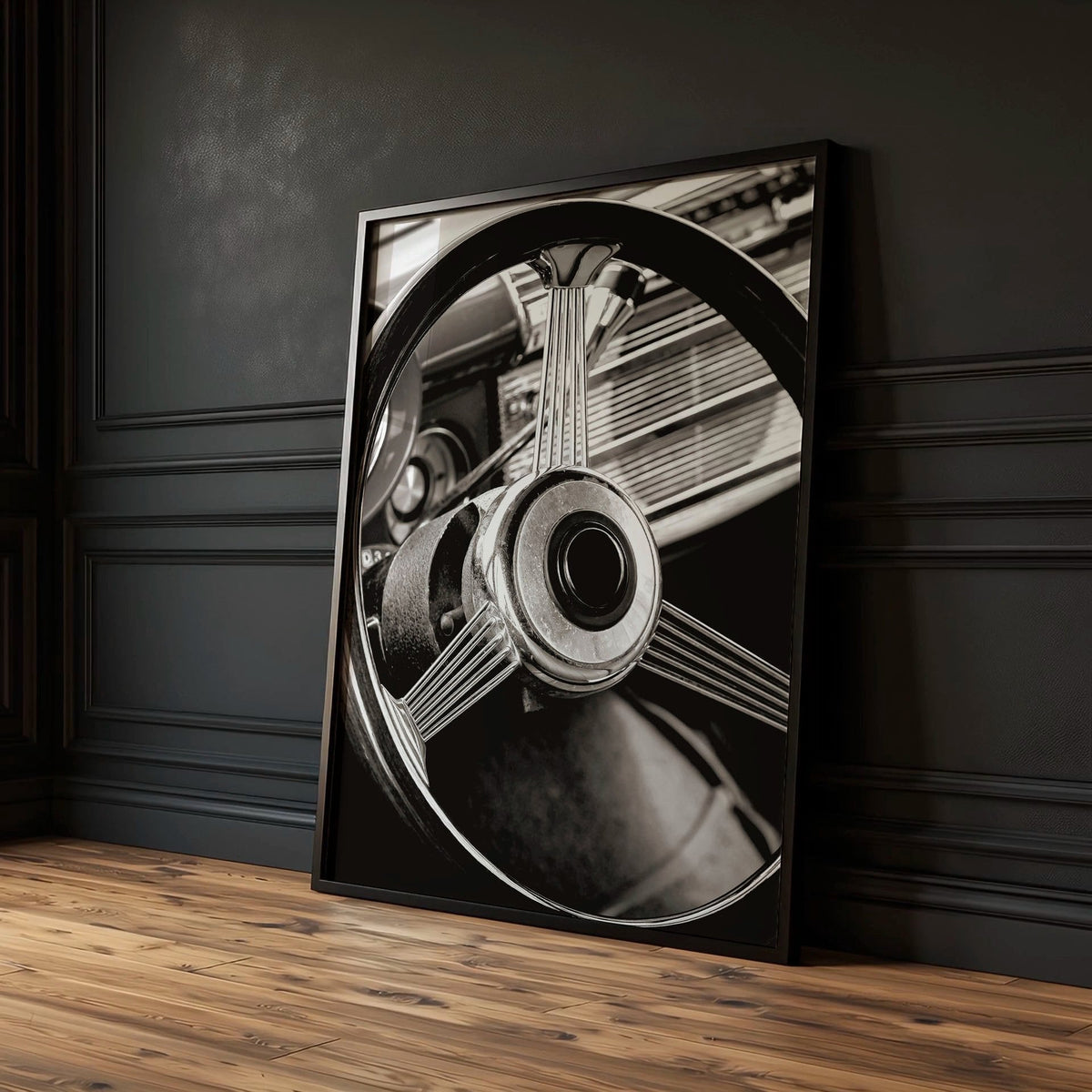 Vintage Car Poster Black & White Classic Auto Close-Up Wall Art Prints | Set of 3