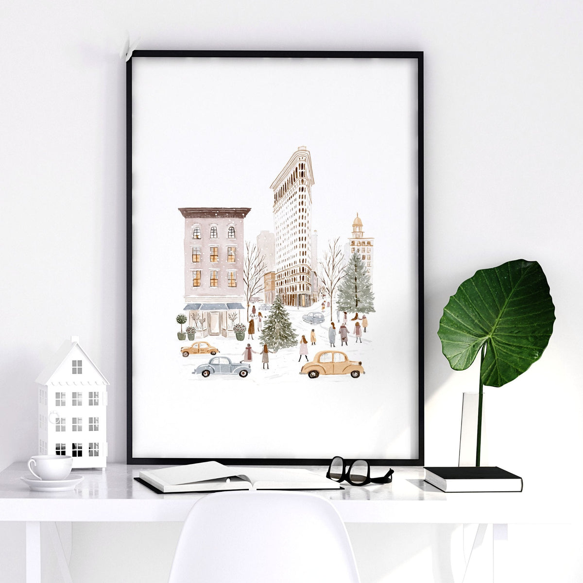 Pictures Above Fireplace New York Watercolour Travel Wall Art Prints | "Winter in New York" | Set of 3