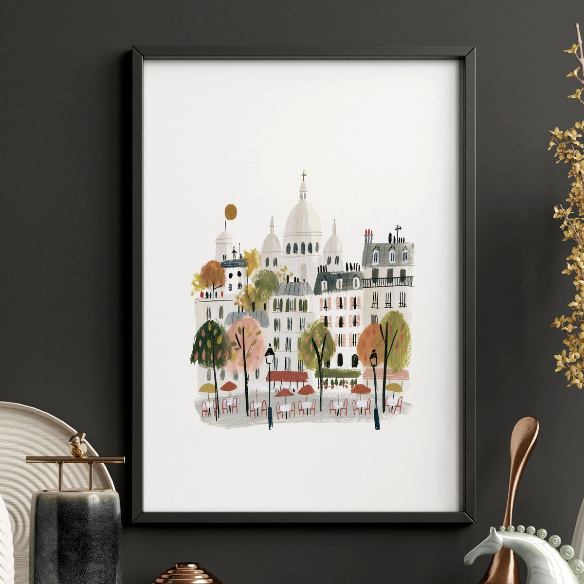 Wall Art Living Room Large Paris Travel Prints | "Les Petits Plaisirs de la Vie" Eiffel Tower Watercolour | Set of 3