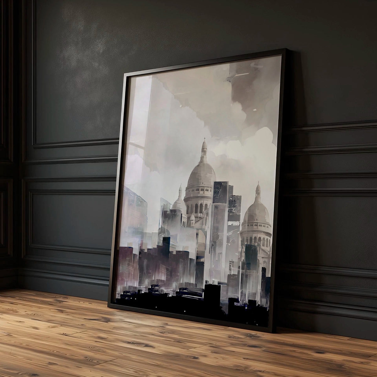 Modern Wall Art for Dining Room Paris Skyline Grey Watercolour Eiffel Tower & Sacré-Cœur Art Prints | Set of 3