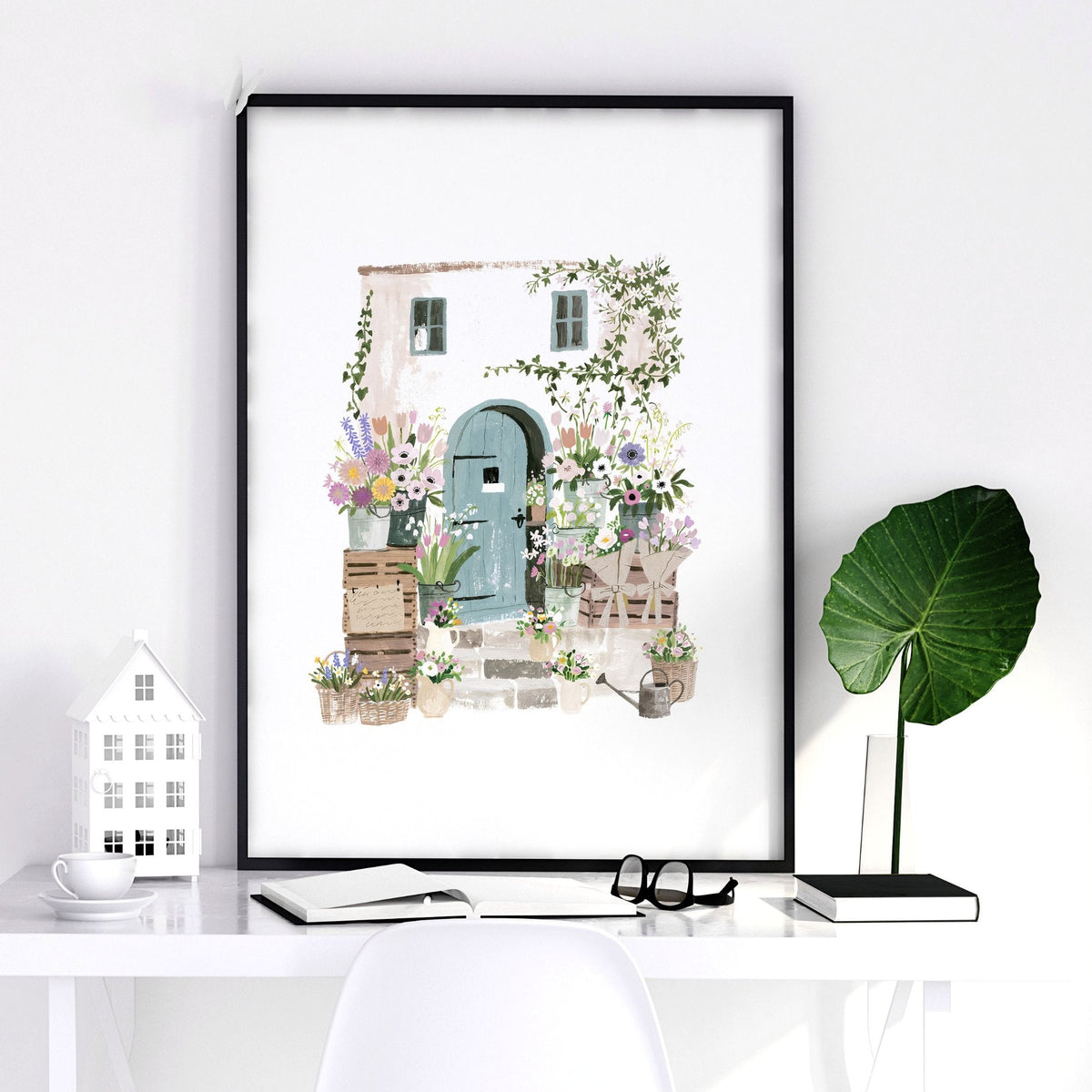 Green Wall Canvas Art Cottage Flower Shop Illustration Prints | Set of 3