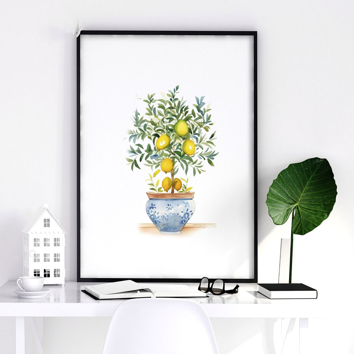 Green Wall Prints French Country Lemon Tree Watercolour Art | Set of 3