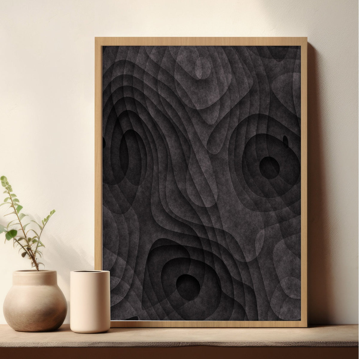 Abstract Wall Art Paintings Dark Charcoal Topographic Wave Texture | Set of 3