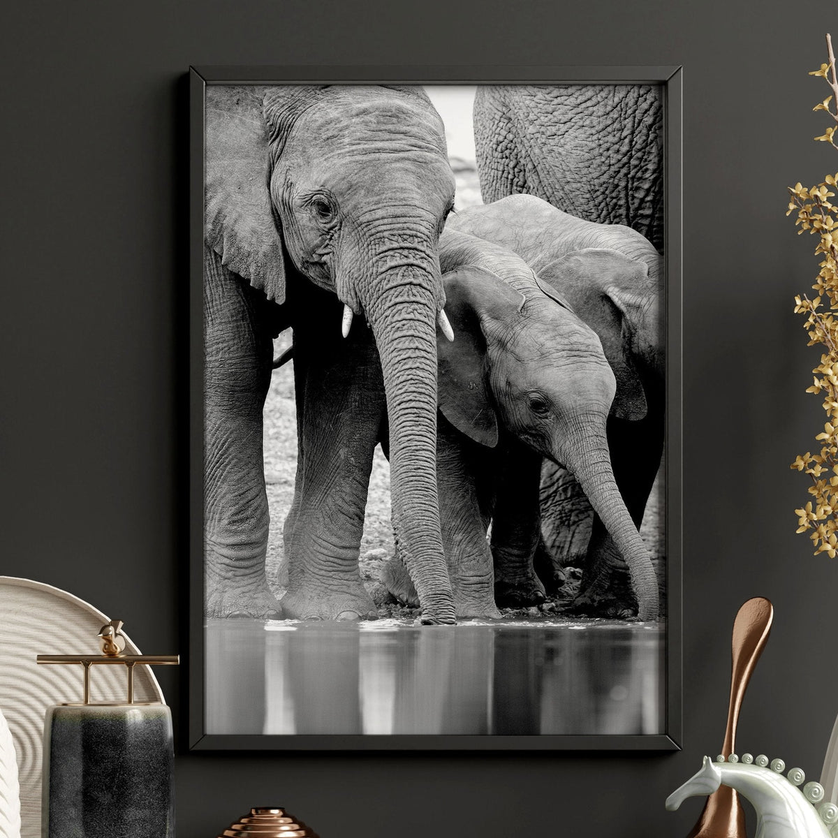Black and White Photography Wildlife Wall Art Prints | Elephants, Birds & Zebra | Set of 3