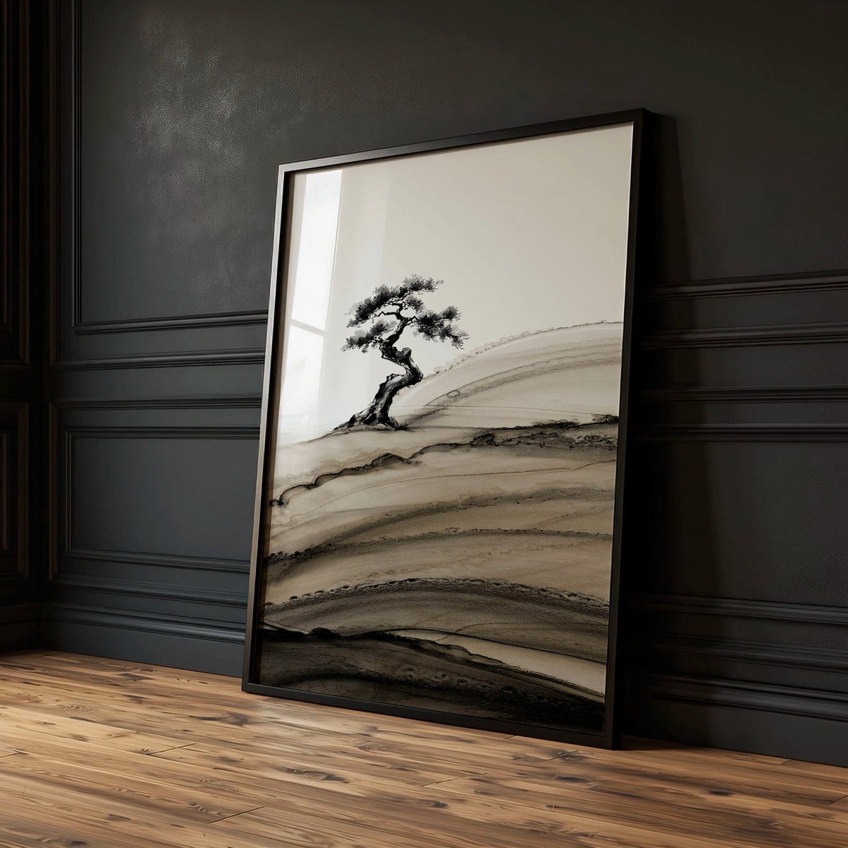 Popular Wall Art Japandi Ink Bonsai Trees on Rolling Hills | Set of 3