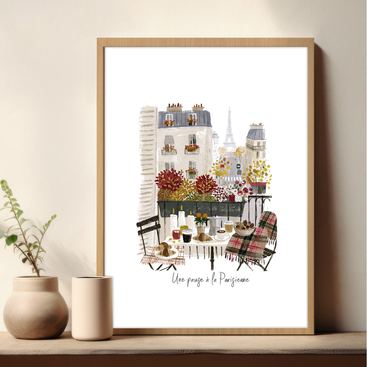 3 Pictures on Wall Autumn Paris Eiffel Tower & Louvre Travel Art Prints | "Une Pause à la Parisienne" | Set of 3