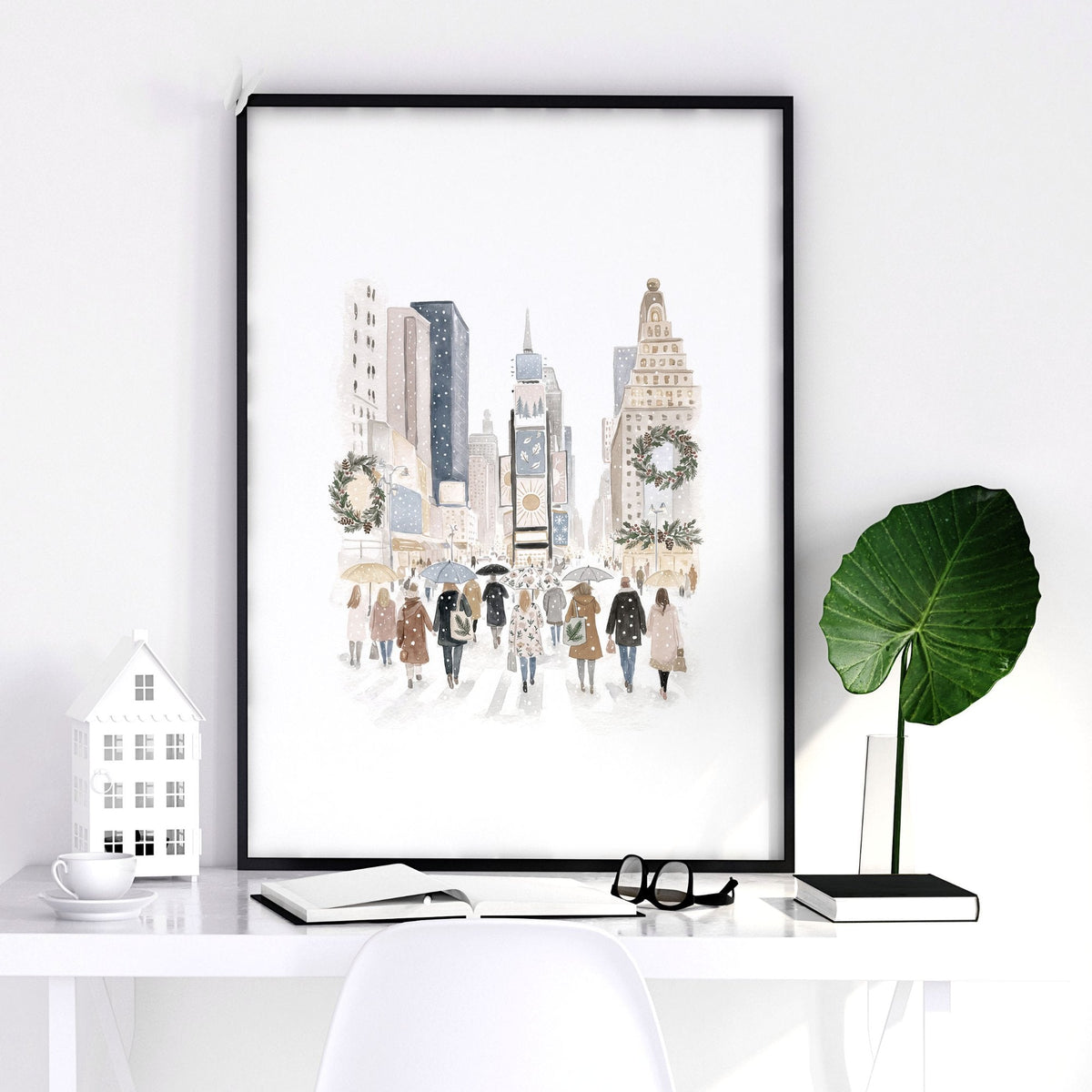 Wall Decor in Living Room Ideas | "Winter in New York" Beige Pastel NYC Travel Art Prints | Set of 3