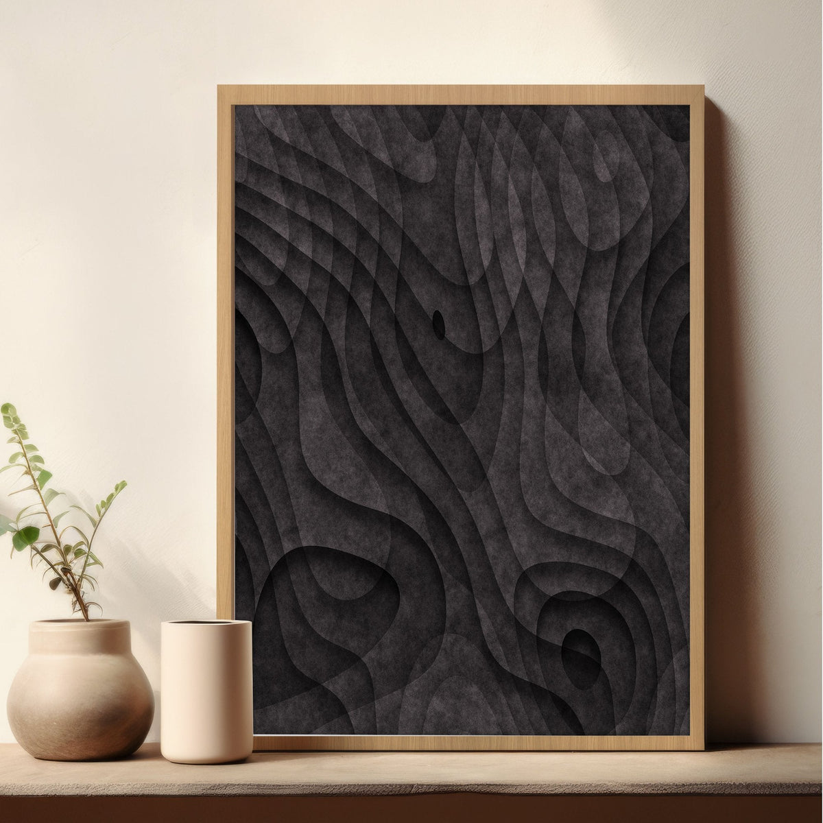 Abstract Wall Art Paintings Dark Charcoal Topographic Wave Texture | Set of 3