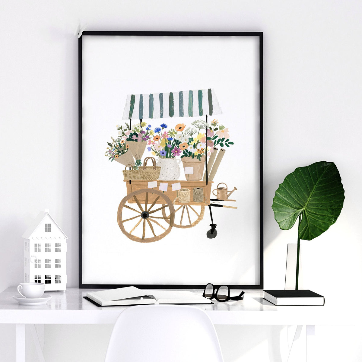 Pink Art Botanical Flower Shop & Market Cart Wall Art Prints | Set of 3