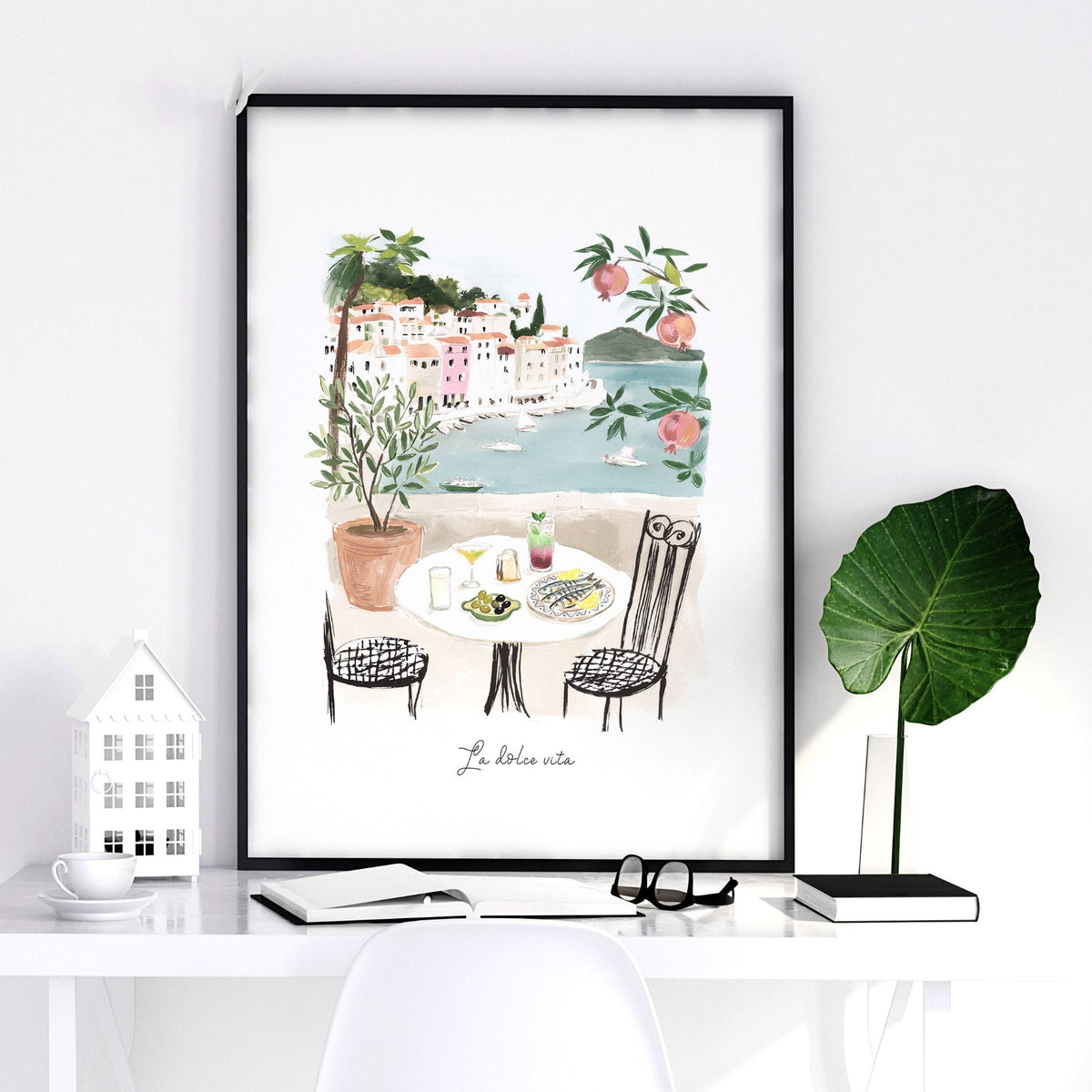 Beach Art Coastal Mediterranean Dining Watercolour Wall Art Prints | "La Dolce Vita" | Set of 3