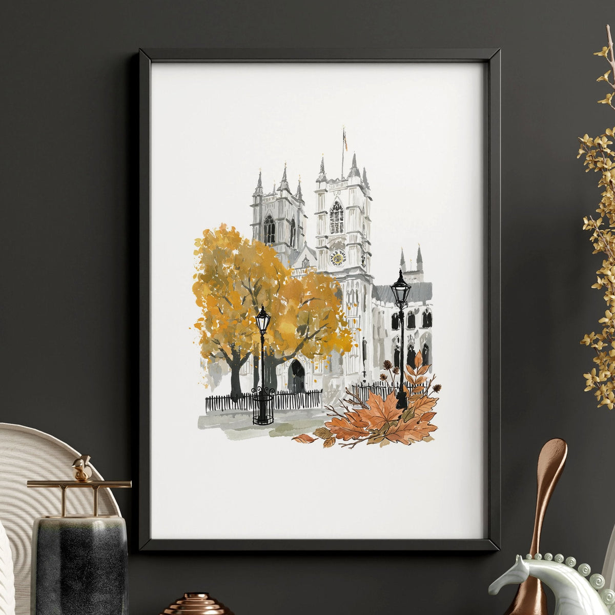 Paris Fireplace Wall Art | Autumn Eiffel Tower, Montmartre Café & Notre-Dame Watercolour Prints "Paris aux couleurs de l'automne" | Set of 3